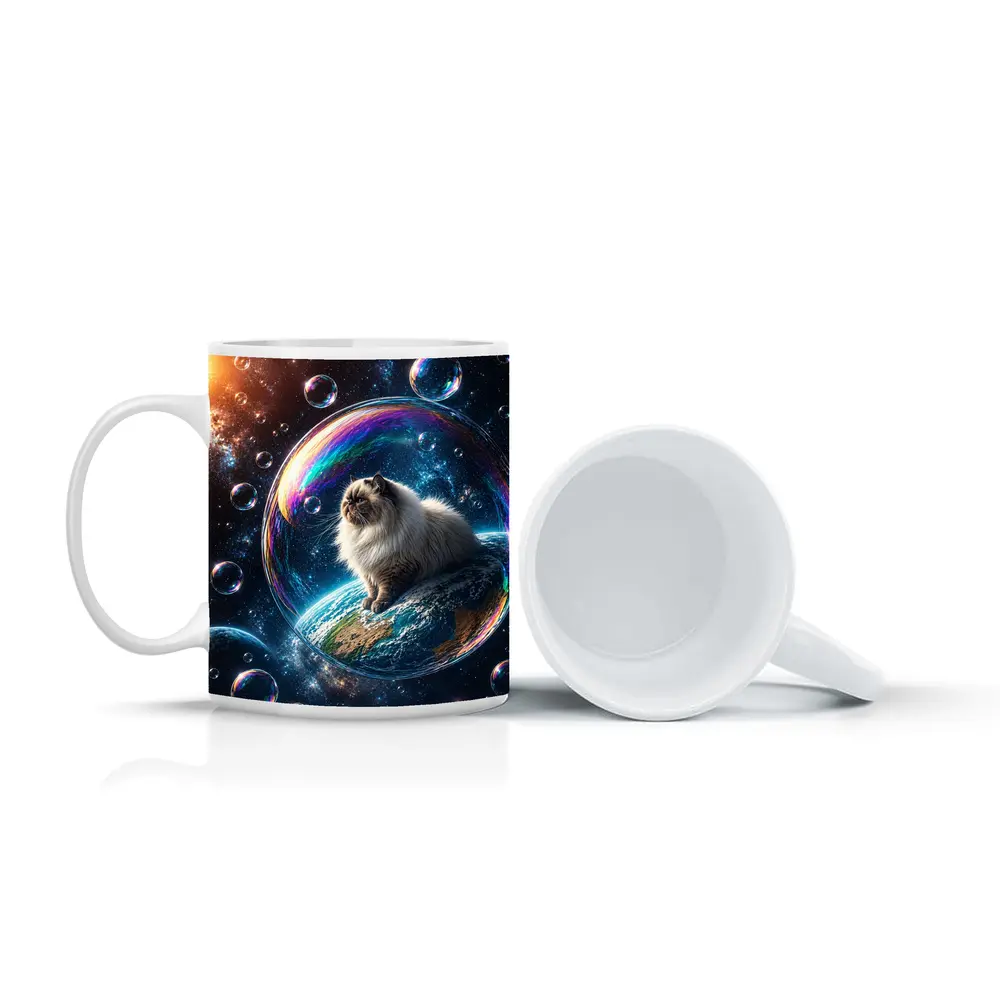 Himalayan Cat Sitting on Earth in Space – Mugs