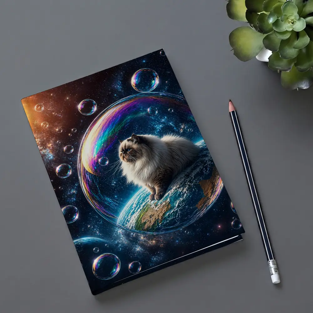Himalayan Cat Sitting on Earth in Space – Notebooks