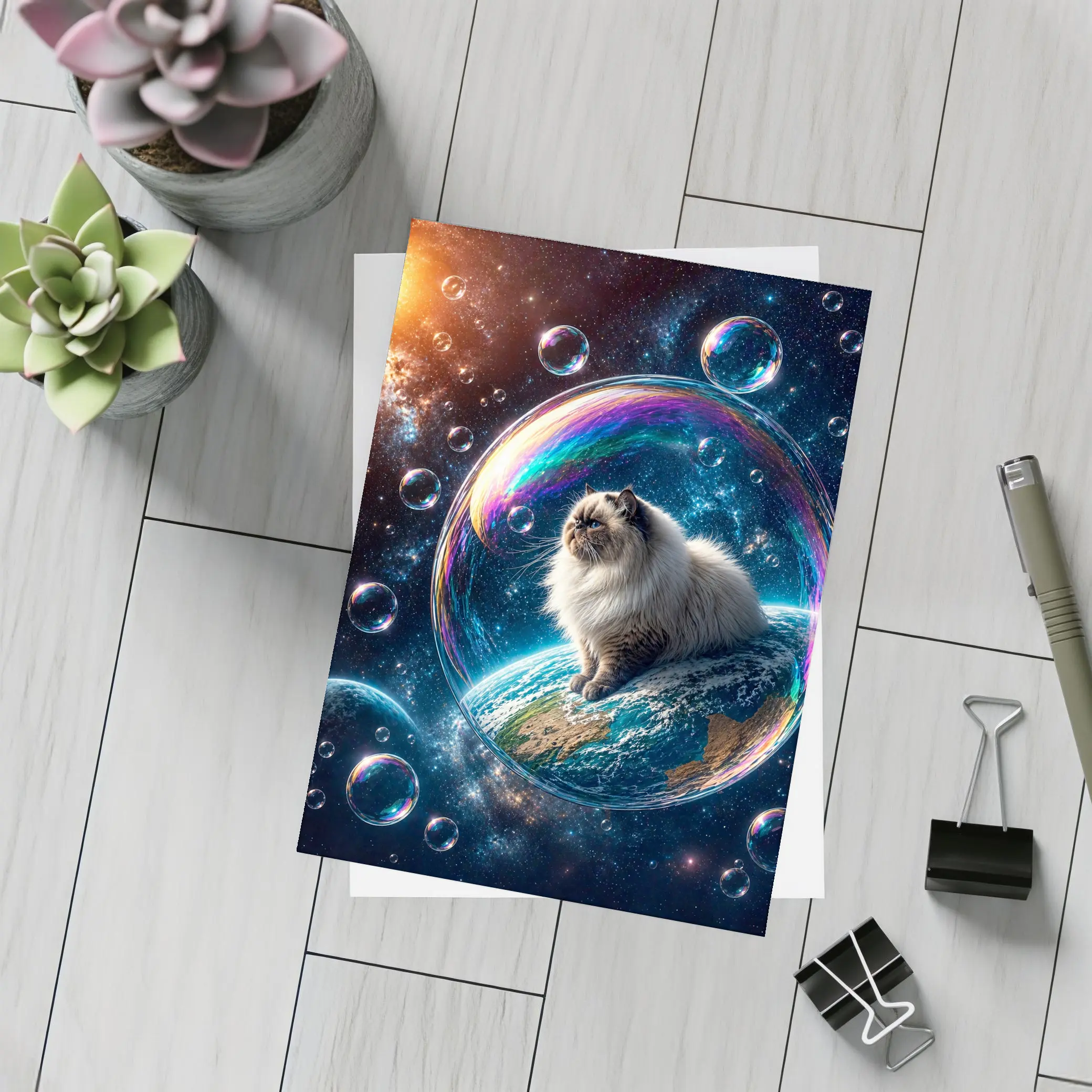 Himalayan Cat Sitting on Earth in Space – Postcards