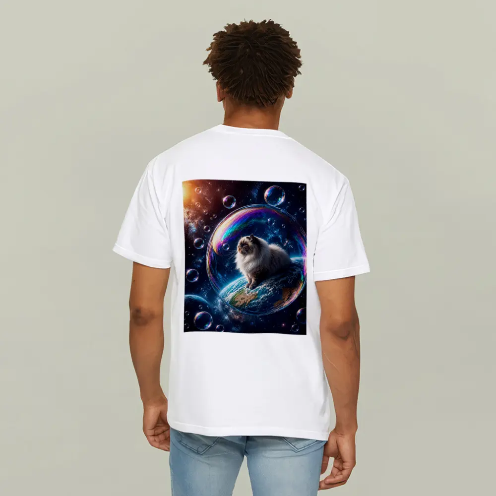 Himalayan Cat Sitting on Earth in Space – T-Shirts