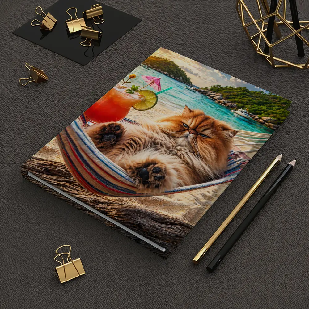 Persian Cat Relaxing Beach Hammock Tropical Cocktail – Notebooks