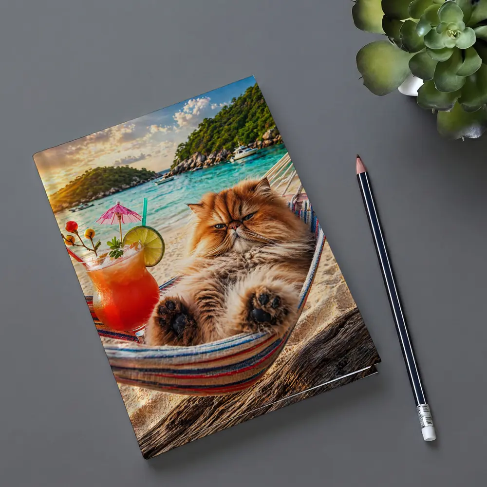 Persian Cat Relaxing Beach Hammock Tropical Cocktail – Notebooks