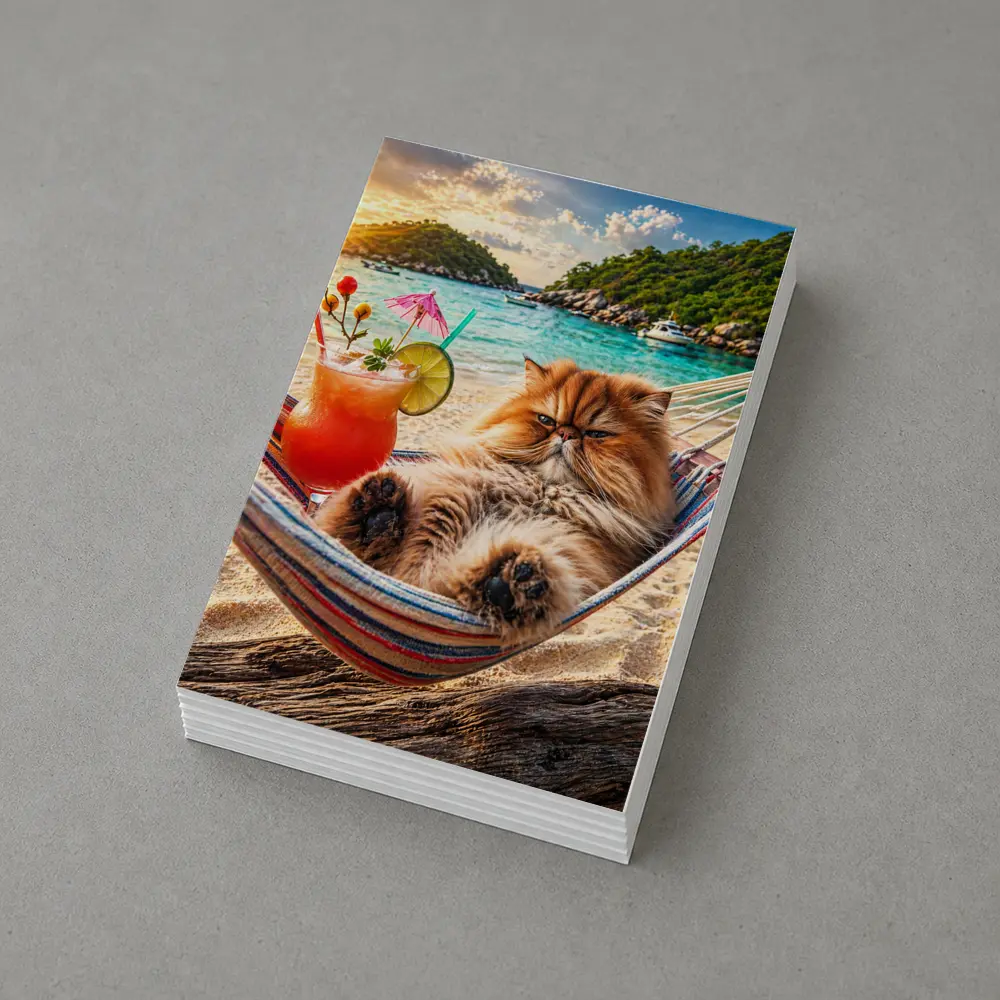 Persian Cat Relaxing Beach Hammock Tropical Cocktail – Postcards