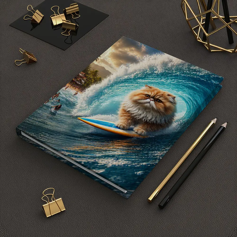 Persian Cat Surfing Giant Ocean Wave – Notebooks