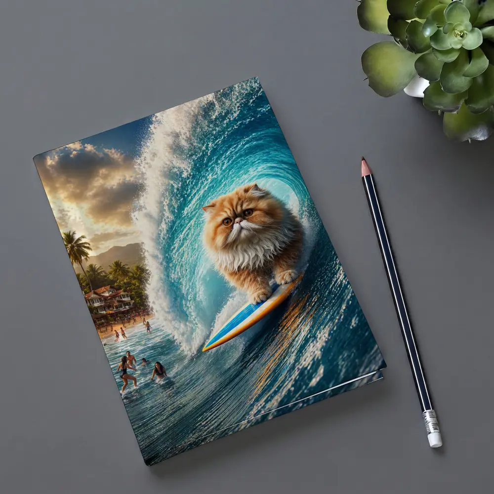 Persian Cat Surfing Giant Ocean Wave – Notebooks
