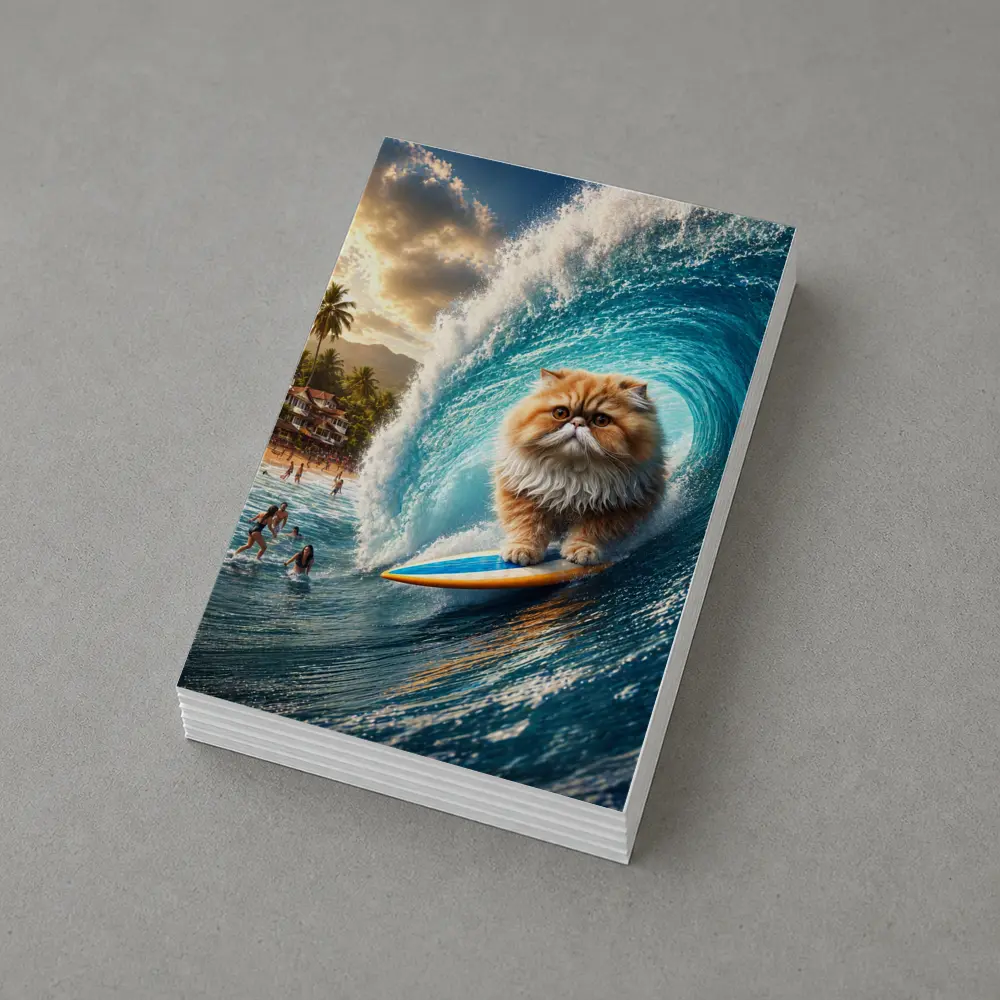 Persian Cat Surfing Giant Ocean Wave – Postcards