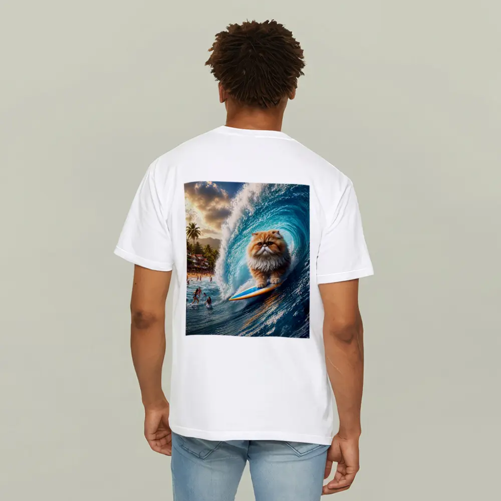 Persian Cat Surfing Giant Ocean Wave – T-Shirts