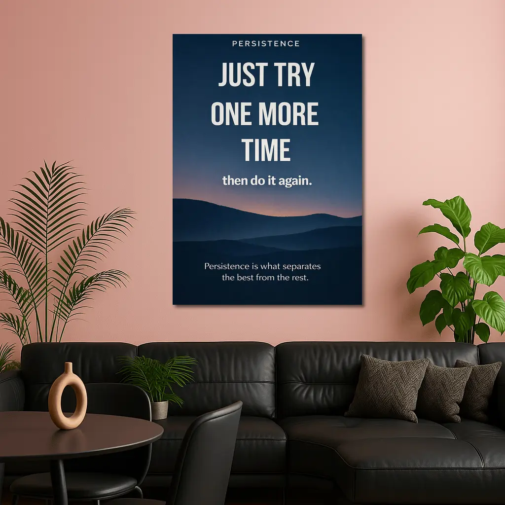 Persistence Quote Dark Blue Mountain Landscape – Wall Art
