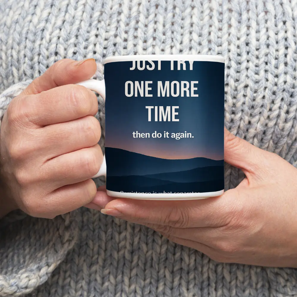Persistence Quote Dark Blue Mountain Landscape – Mugs