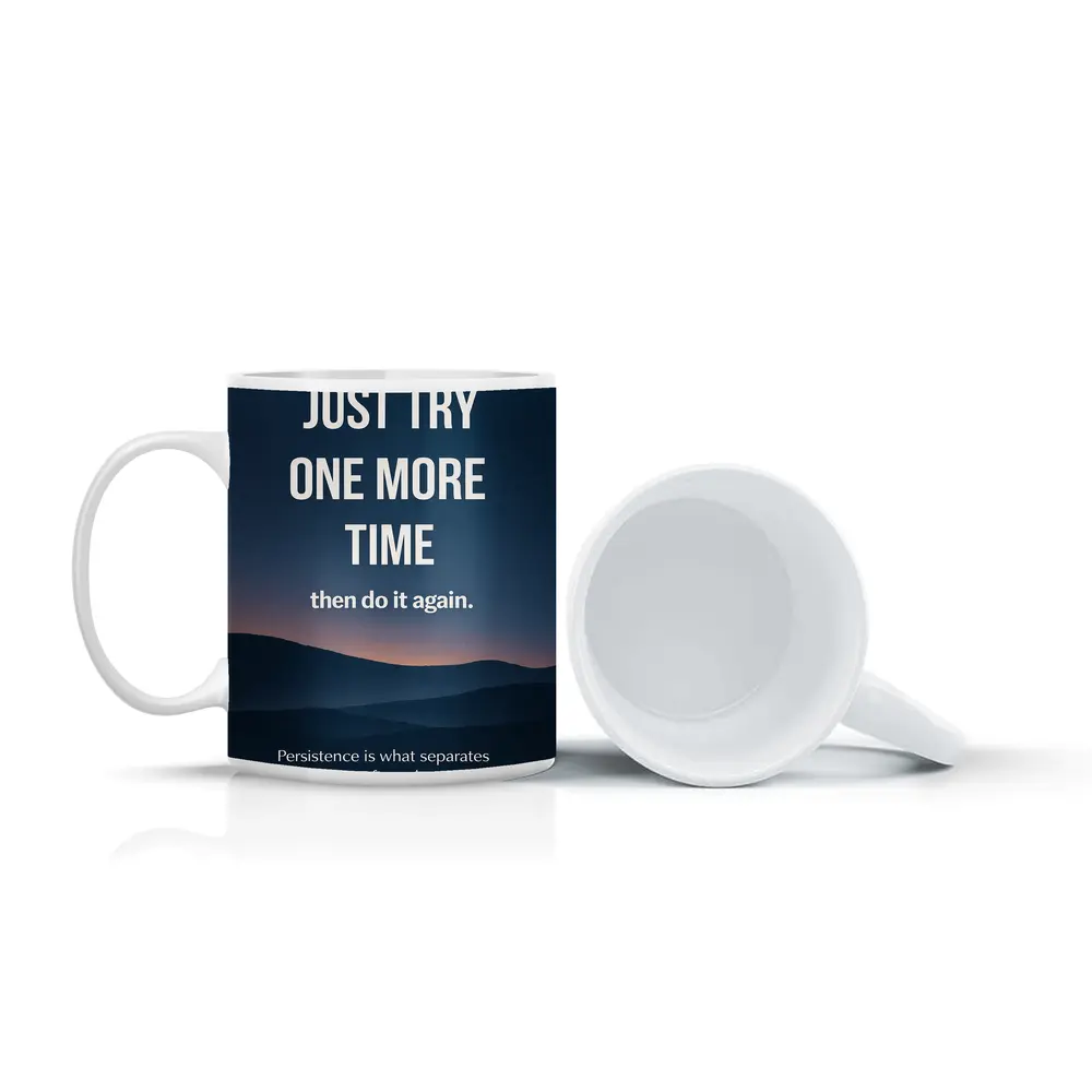 Persistence Quote Dark Blue Mountain Landscape – Mugs