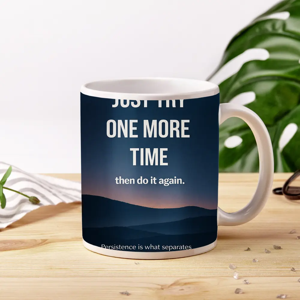 Persistence Quote Dark Blue Mountain Landscape – Mugs