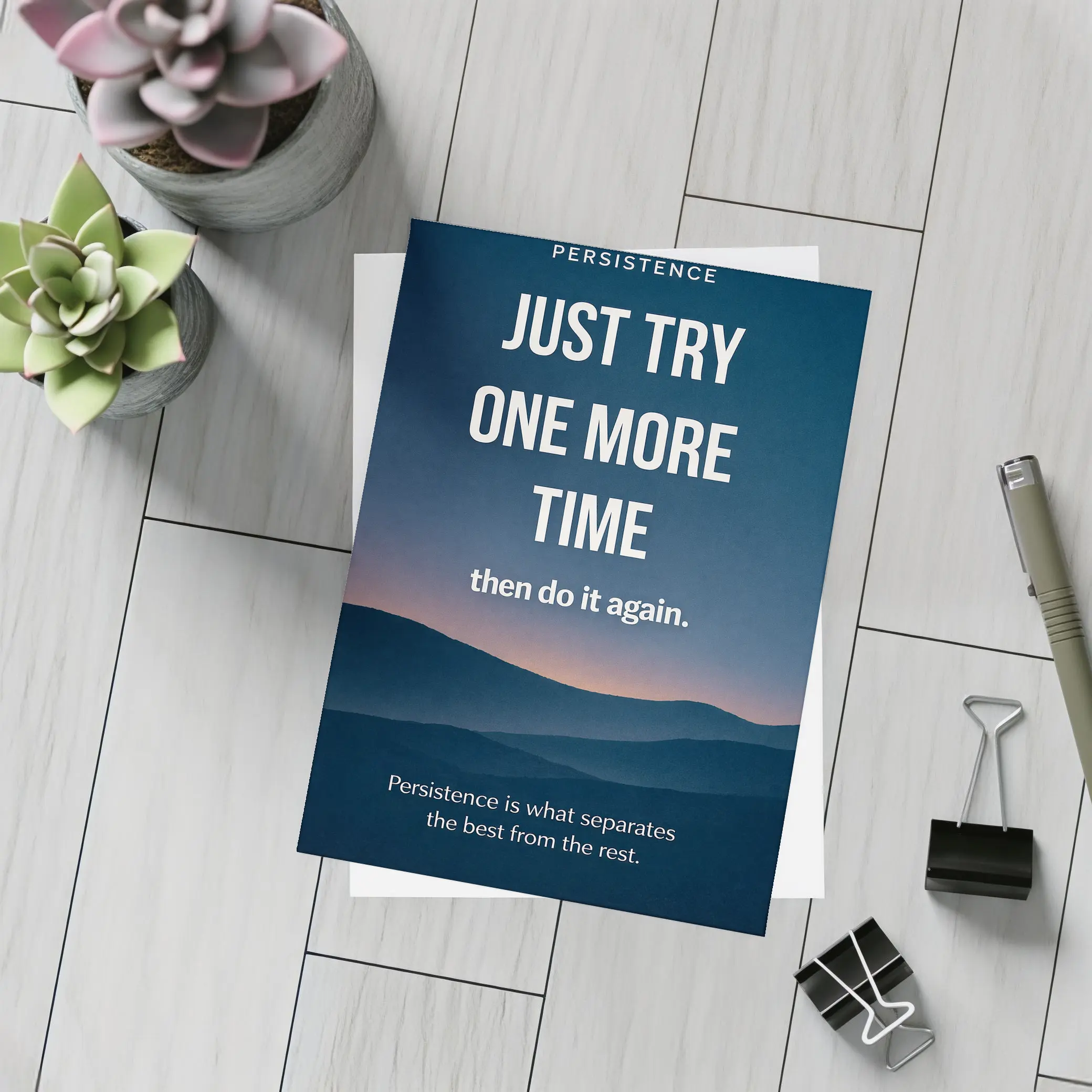 Persistence Quote Dark Blue Mountain Landscape – Postcards