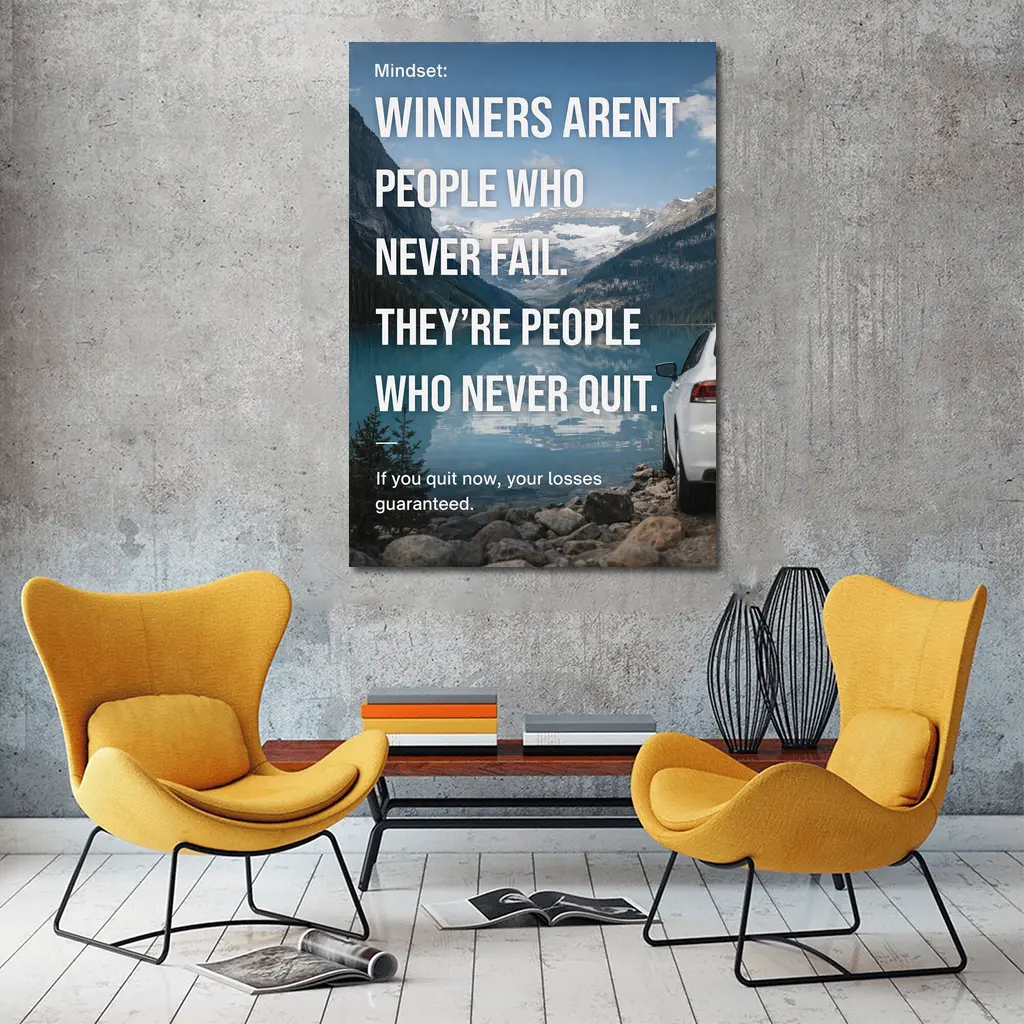 Winners Never Quit Mindset Mountain Lake – Wall Art