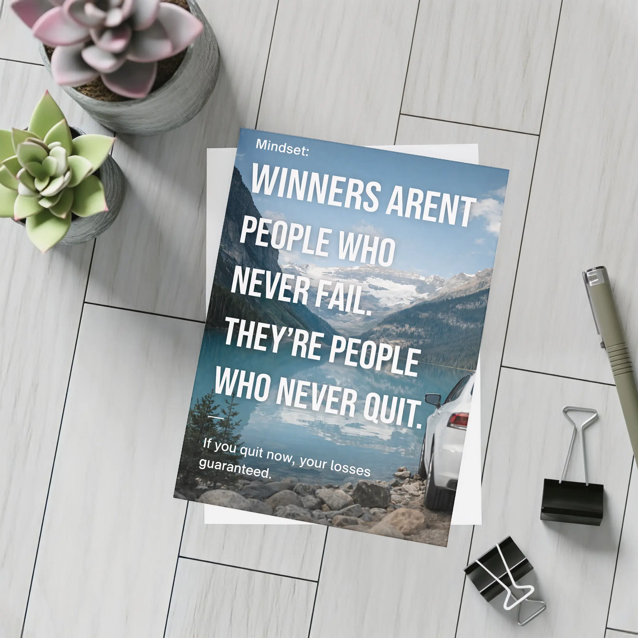 Winners Never Quit Mindset Mountain Lake – Postcards