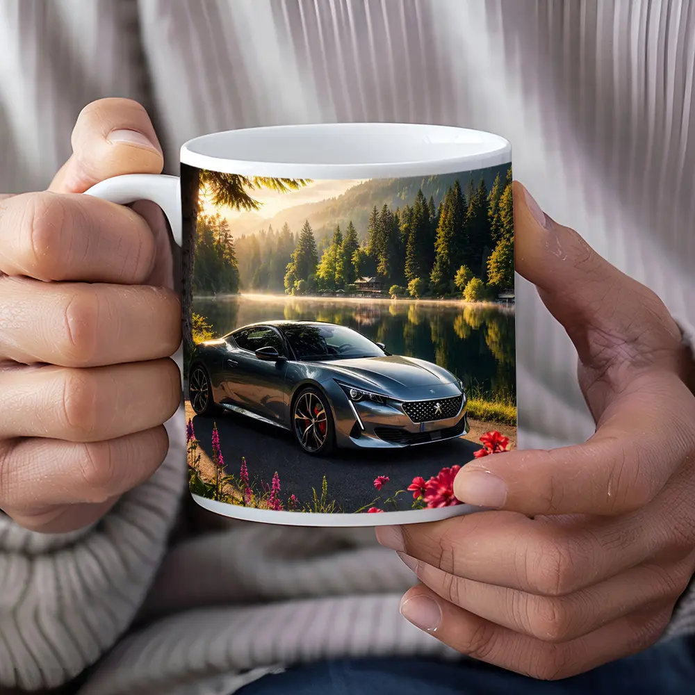 Peugeot Sport Car Lakeside Forest Sunrise – Mugs