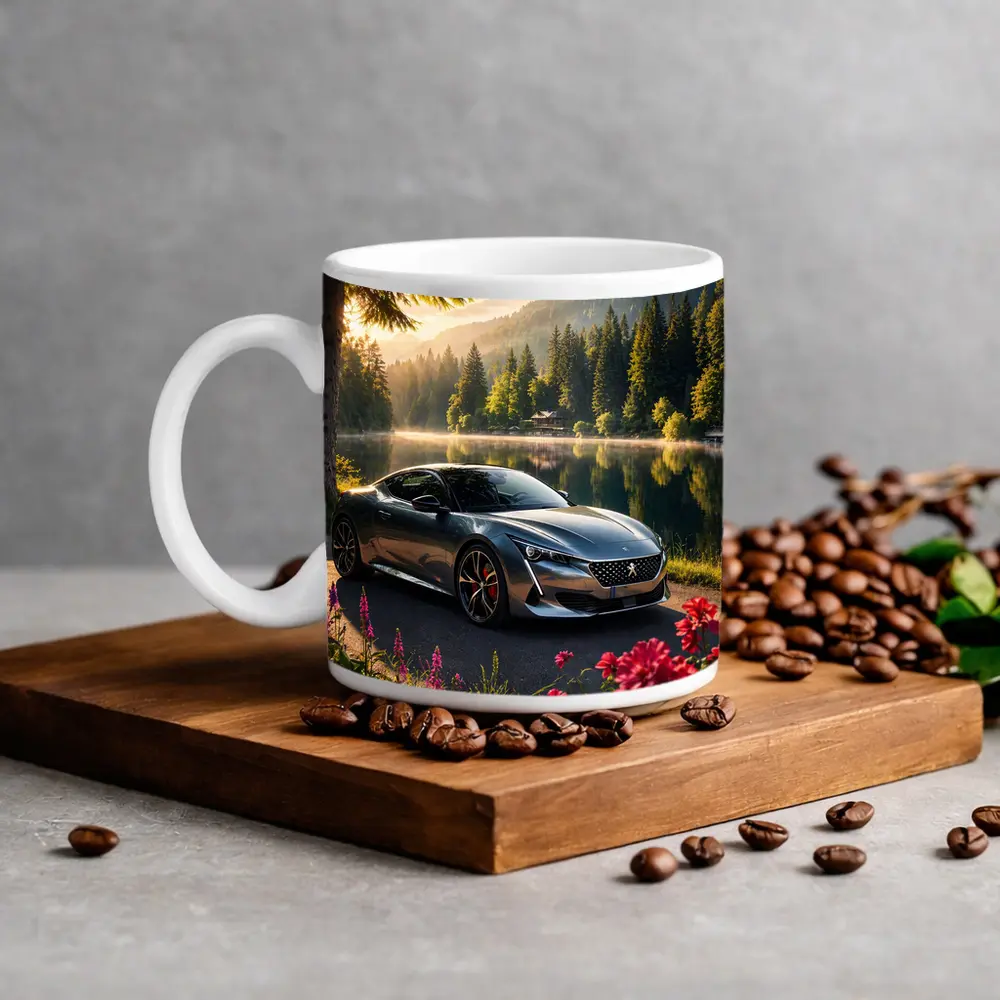 Peugeot Sport Car Lakeside Forest Sunrise – Mugs