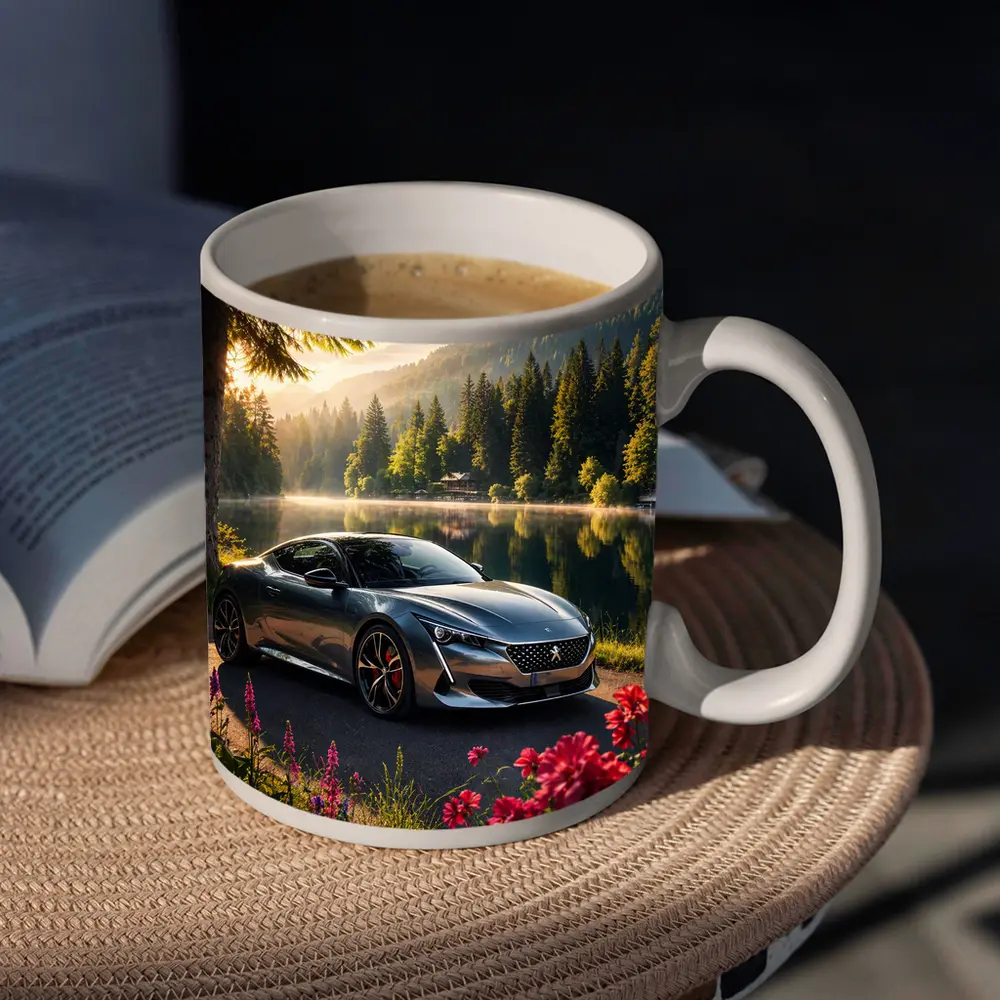 Peugeot Sport Car Lakeside Forest Sunrise – Mugs