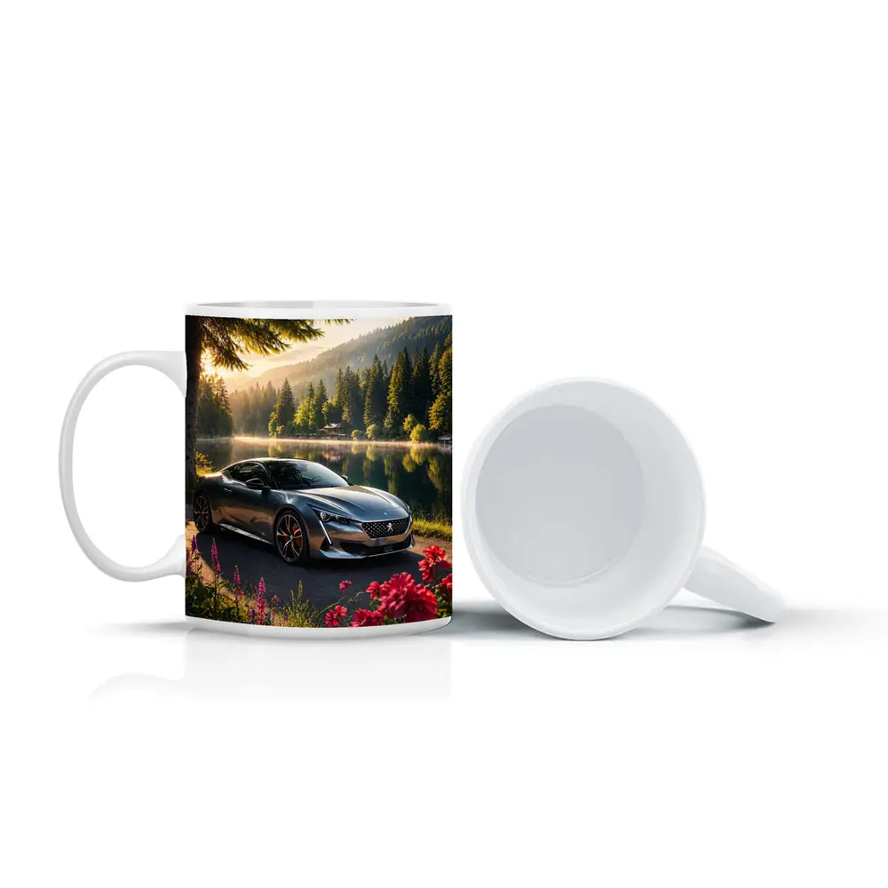 Peugeot Sport Car Lakeside Forest Sunrise – Mugs
