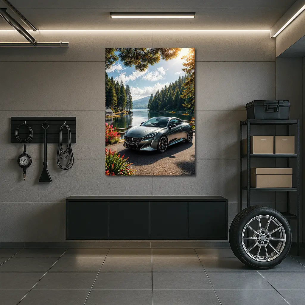 Peugeot Sport Coupe Parked By Forest Lake – Wall Art