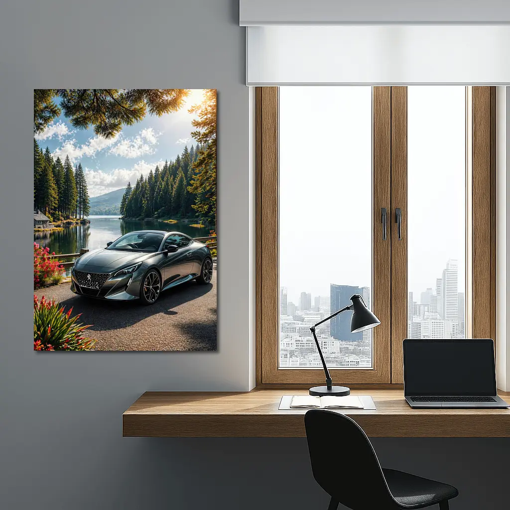 Peugeot Sport Coupe Parked By Forest Lake – Wall Art