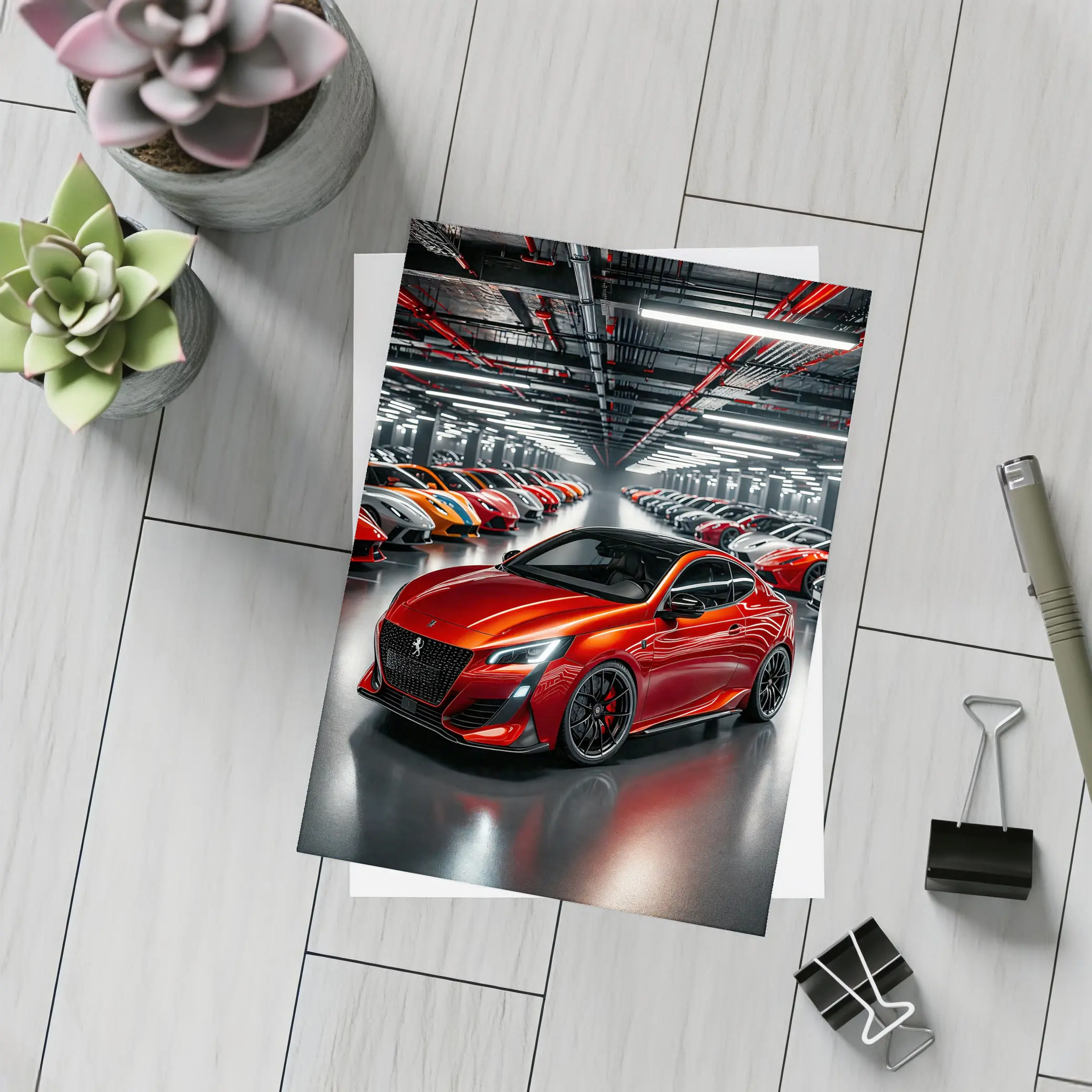 Peugeot Sport Red Car Indoor Parking Garage – Postcards