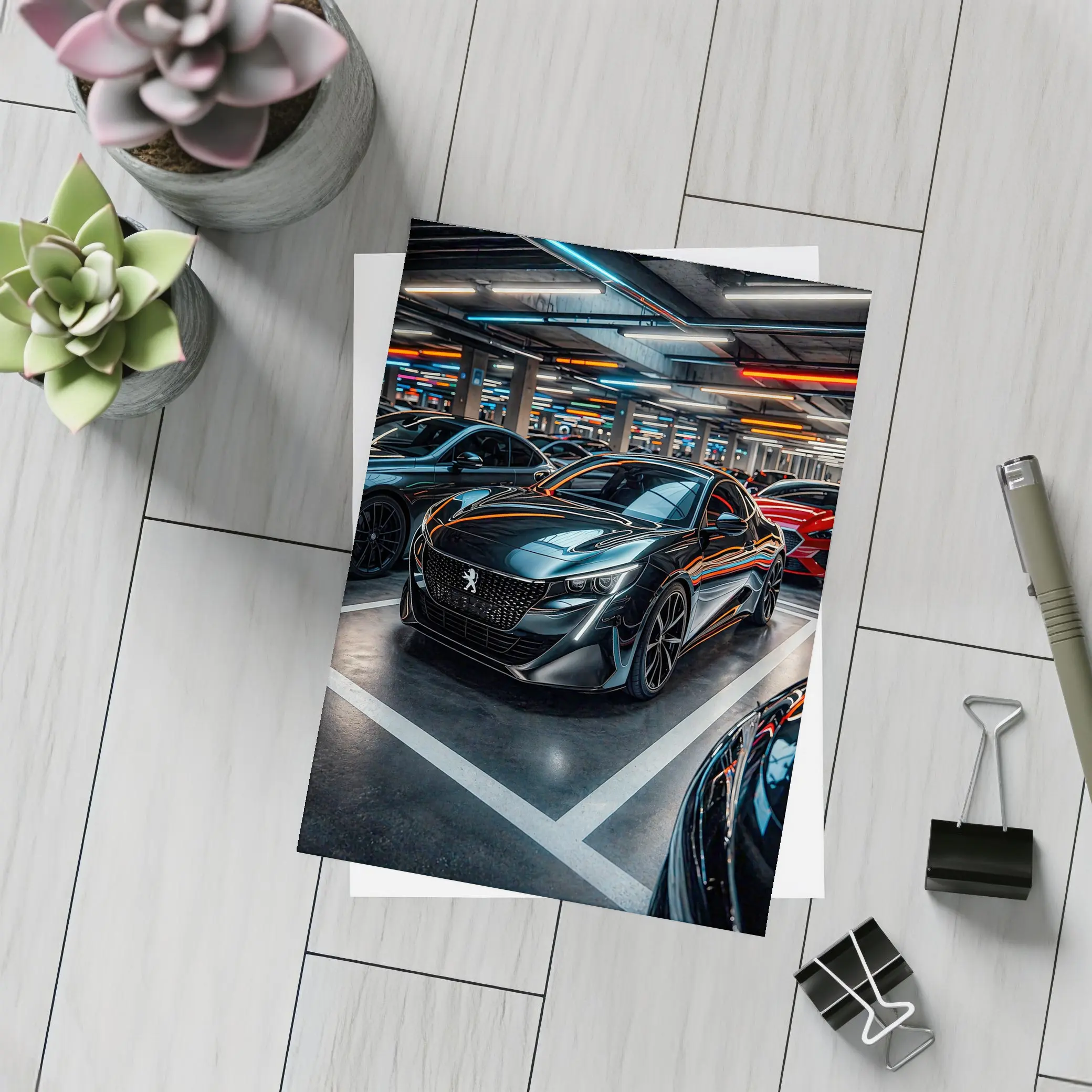 Peugeot Sport Black Car Underground Parking – Postcards