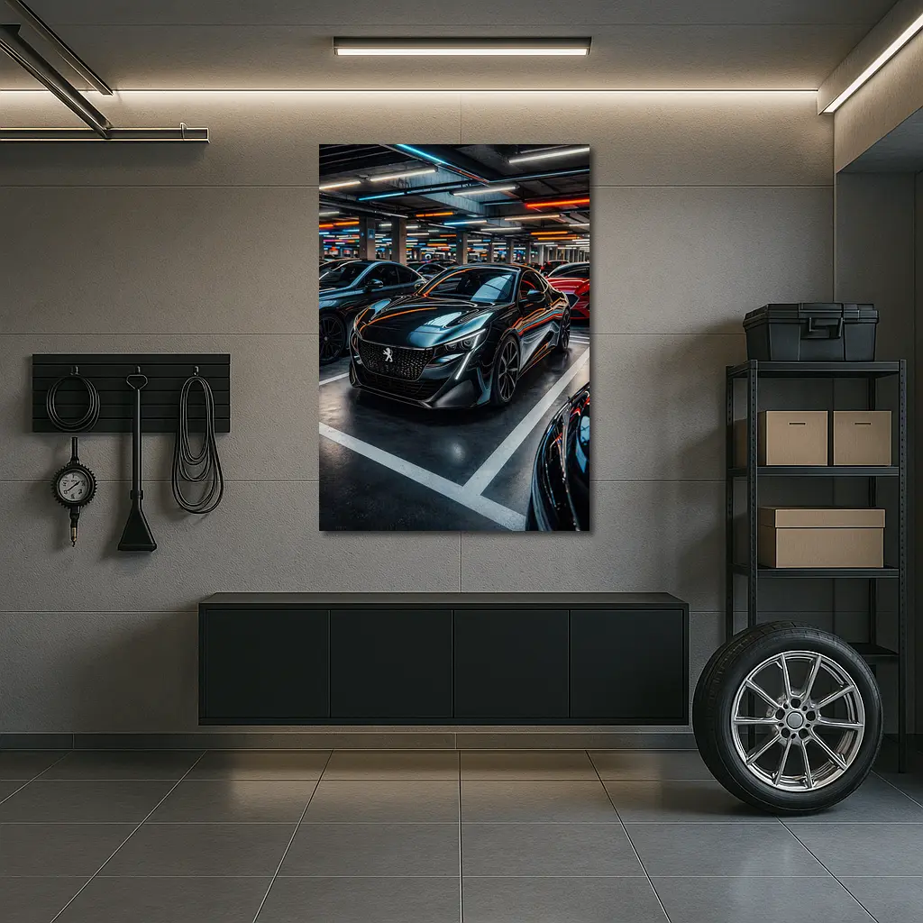 Peugeot Sport Black Car Underground Parking – Wall Art