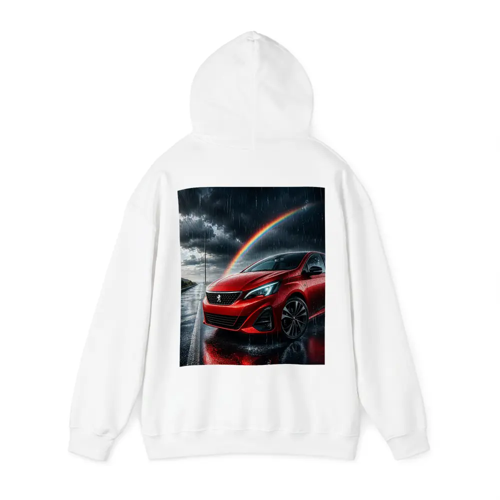 Peugeot Red Car Rainy Road Rainbow Sky – Hoodies