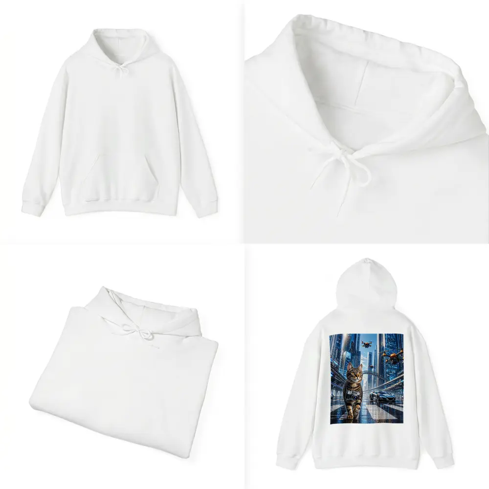 Tabby Cat Photographer Futuristic City Drones – Hoodies