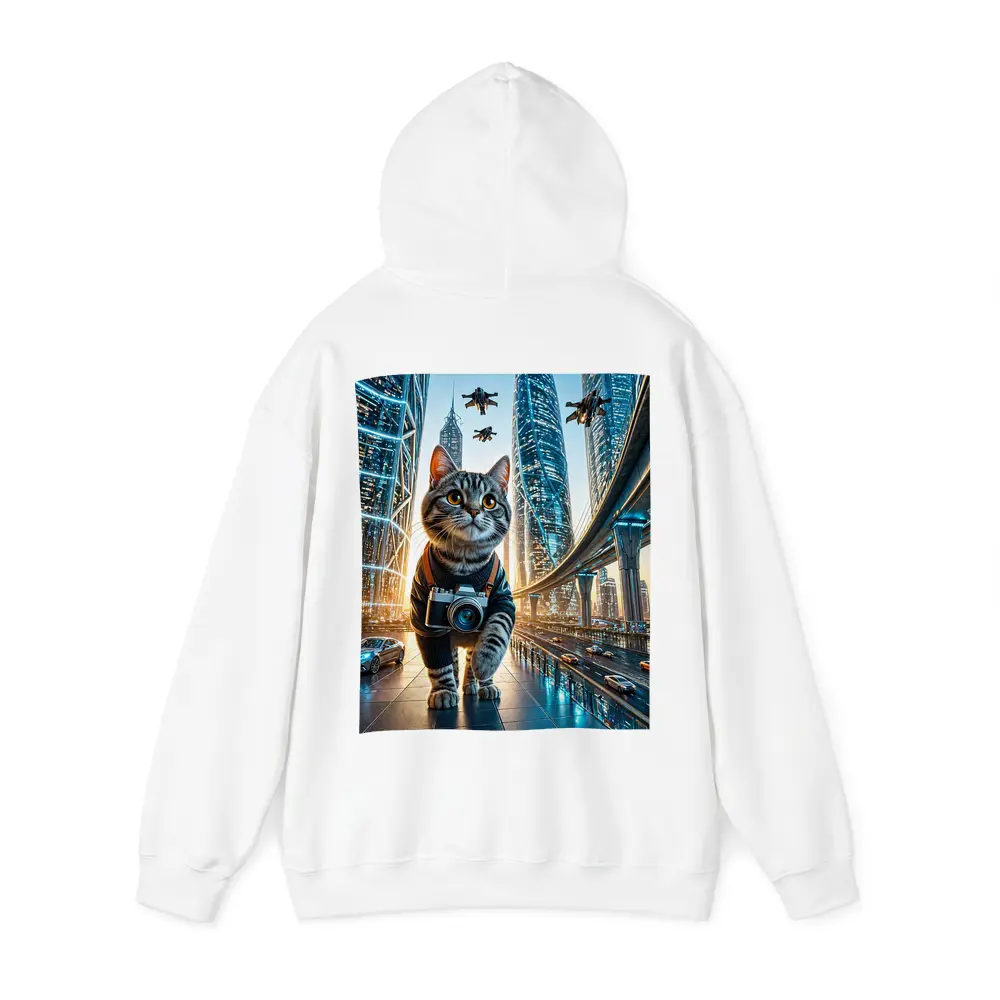 Tabby Cat Photographer Futuristic City Skyline – Hoodies