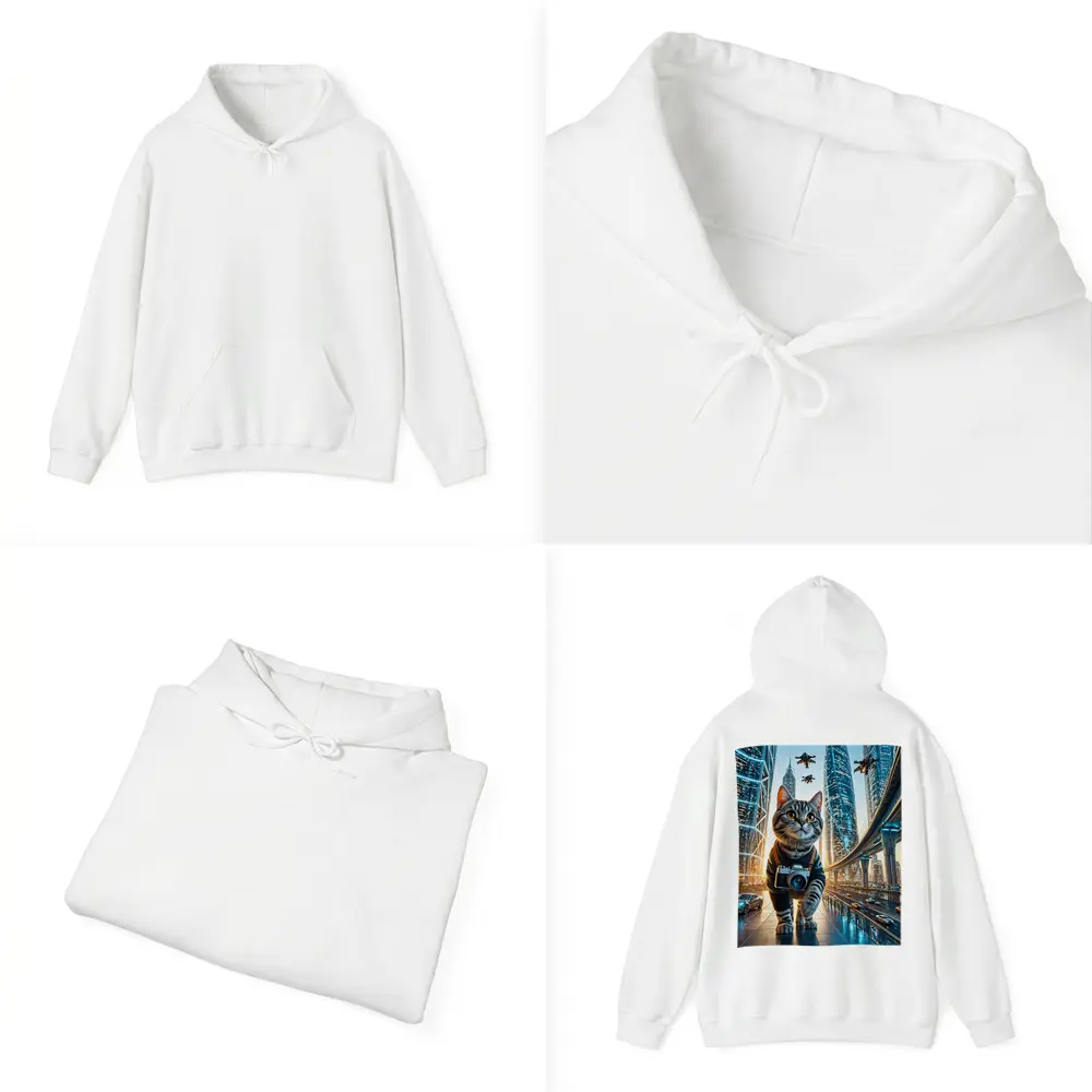 Tabby Cat Photographer Futuristic City Skyline – Hoodies