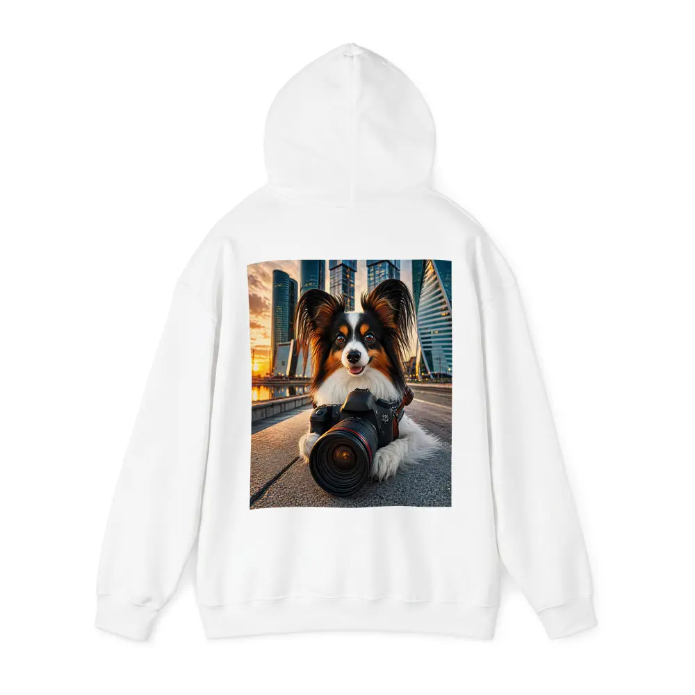 Papillon Dog With Camera City Skyline – Hoodies