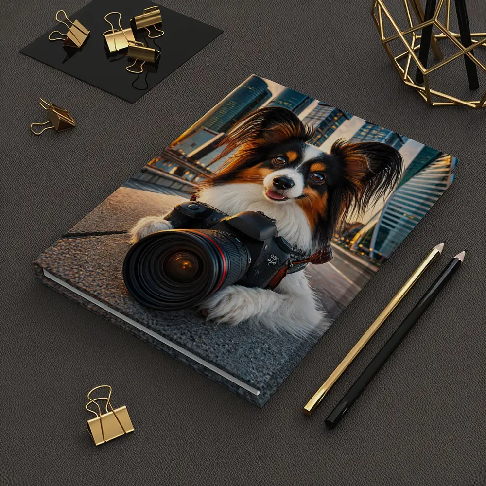 Papillon Dog With Camera City Skyline – Notebooks