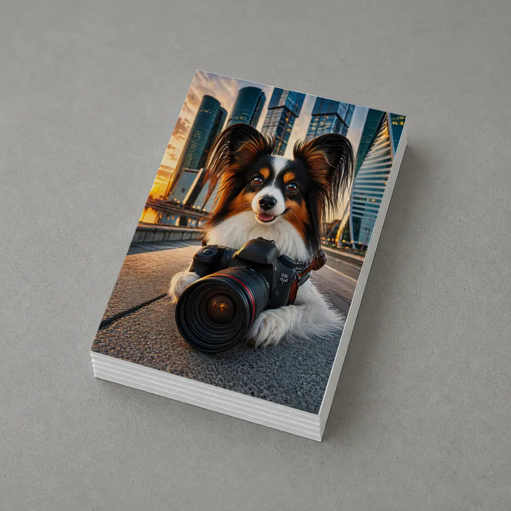 Papillon Dog With Camera City Skyline – Postcards