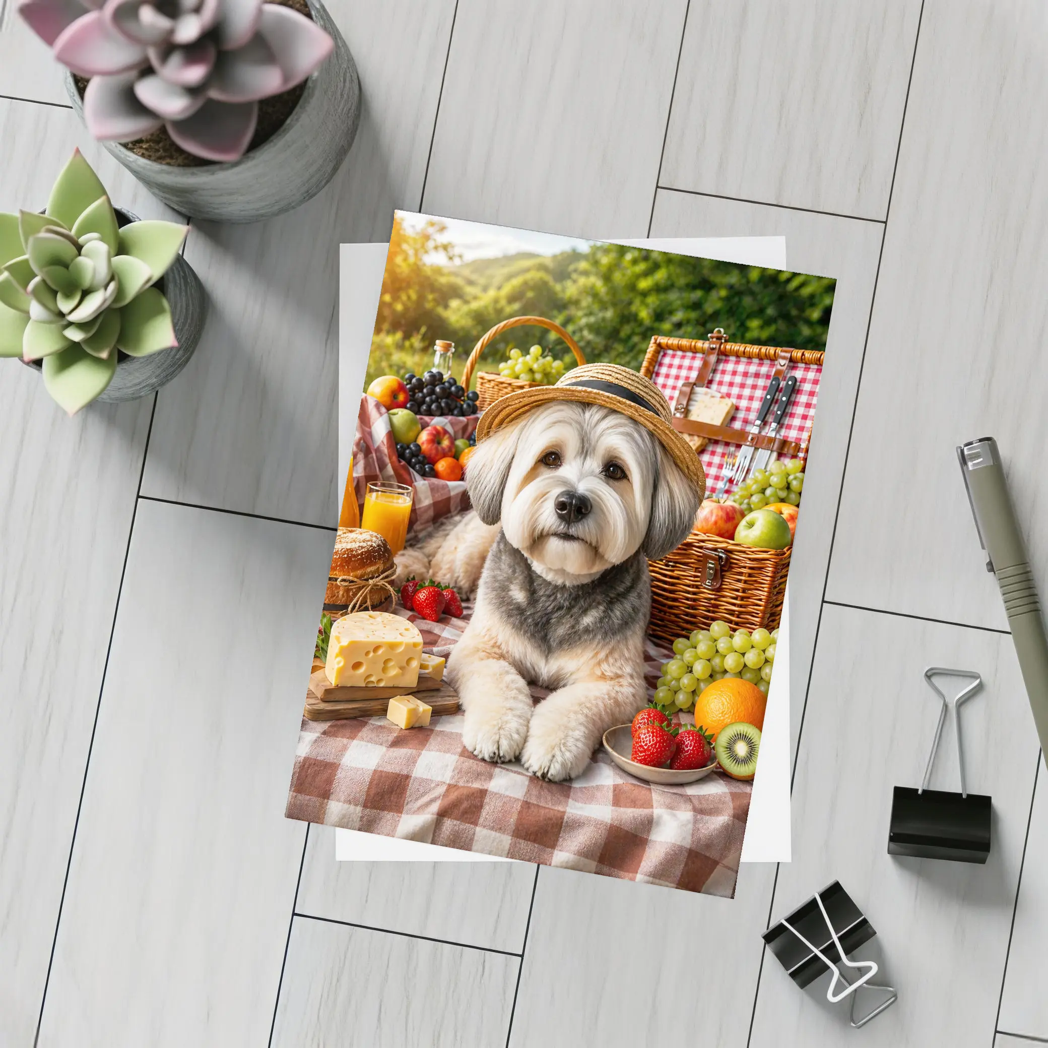 Havanese Dog Picnic Straw Hat Fruits – Postcards
