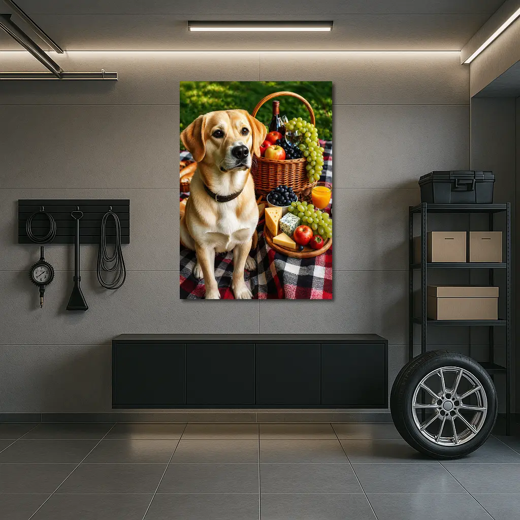 Labrador Retriever Picnic Plaid Blanket Cheese Fruit – Wall Art