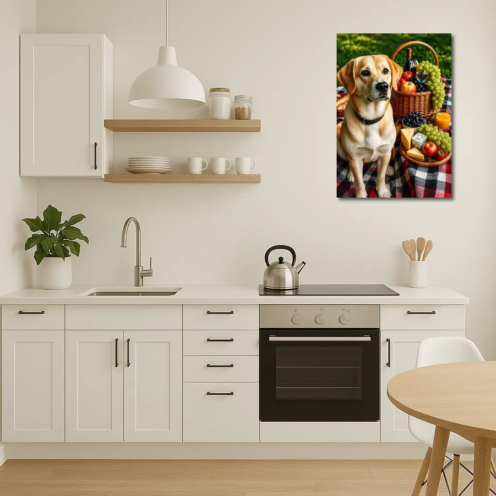 Labrador Retriever Picnic Plaid Blanket Cheese Fruit – Wall Art