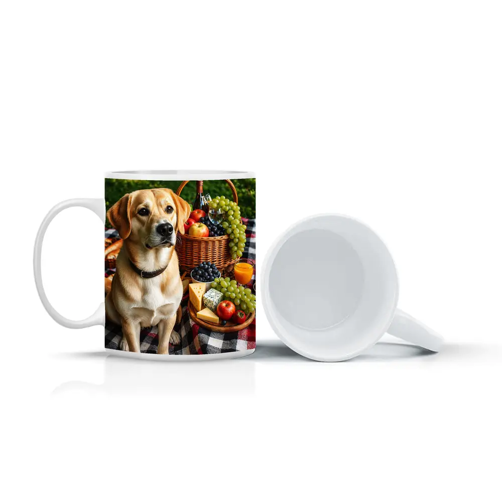 Labrador Retriever Picnic Plaid Blanket Cheese Fruit – Mugs