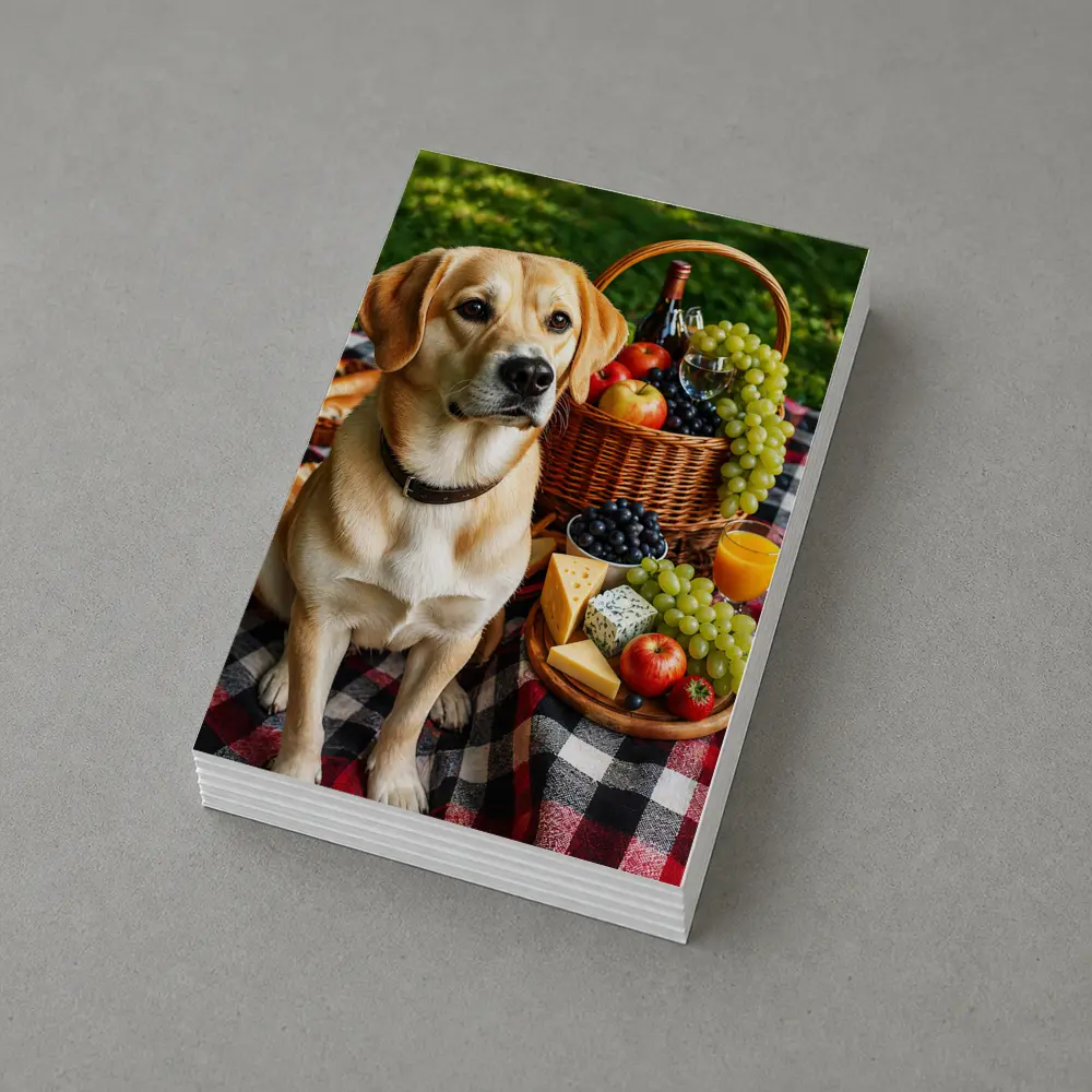 Labrador Retriever Picnic Plaid Blanket Cheese Fruit – Postcards