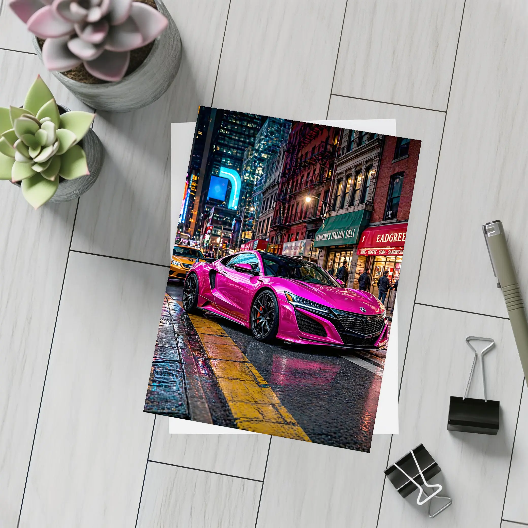 Pink Acura NSX Night City Street – Postcards