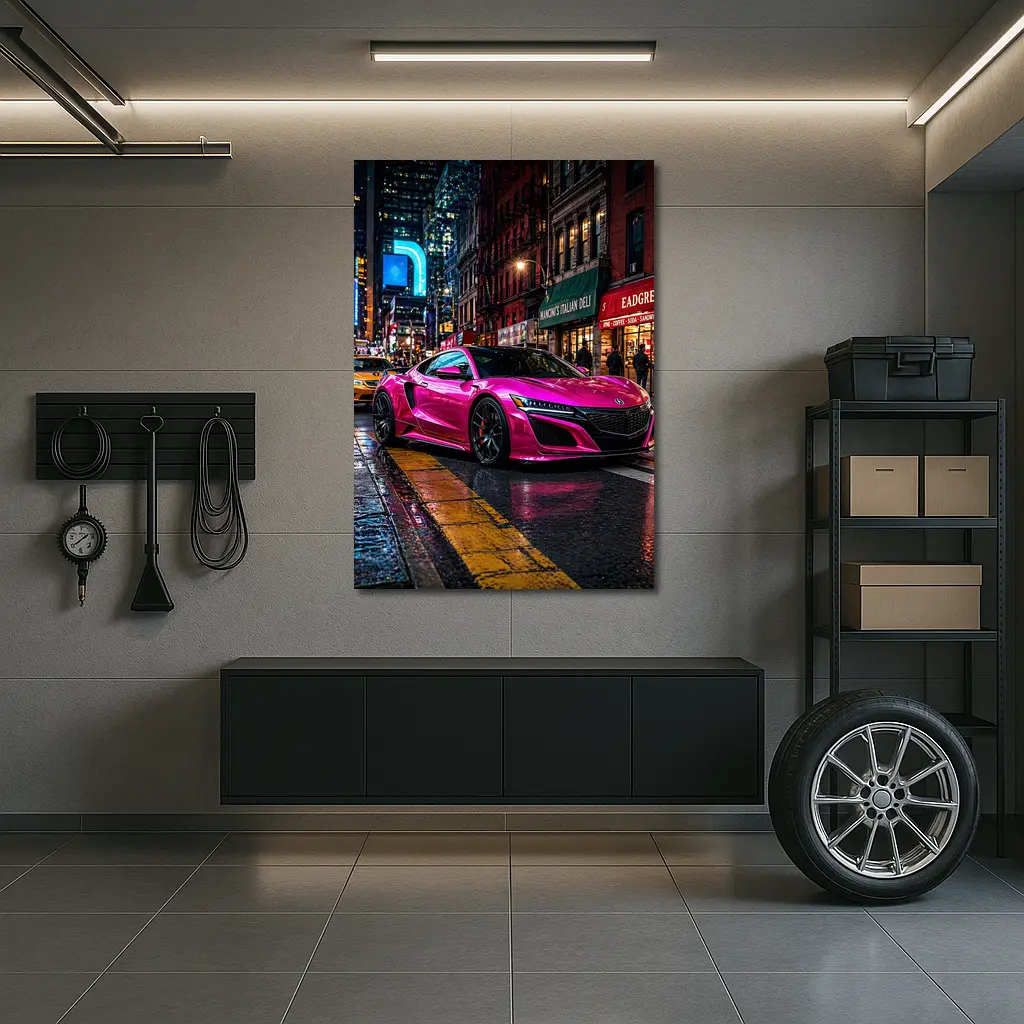 Pink Acura NSX Night City Street – Wall Art