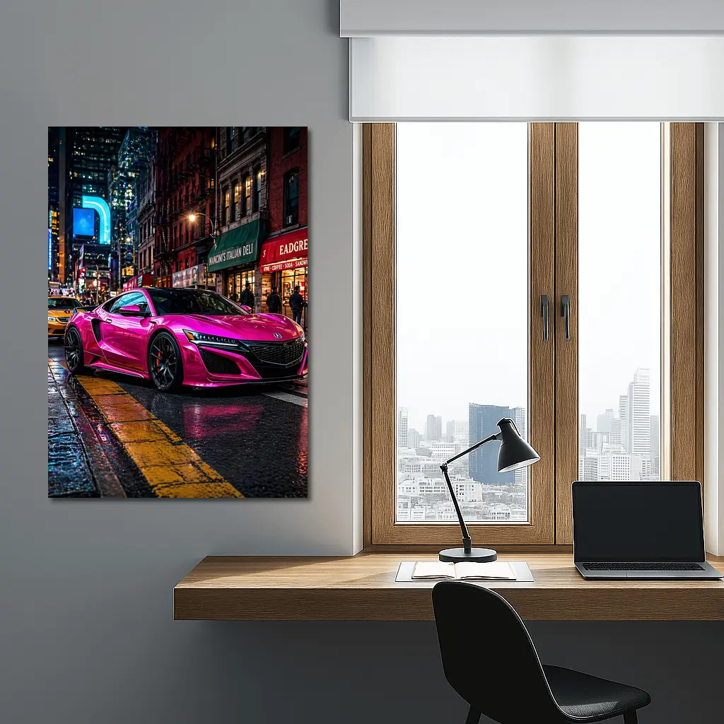 Pink Acura NSX Night City Street – Wall Art