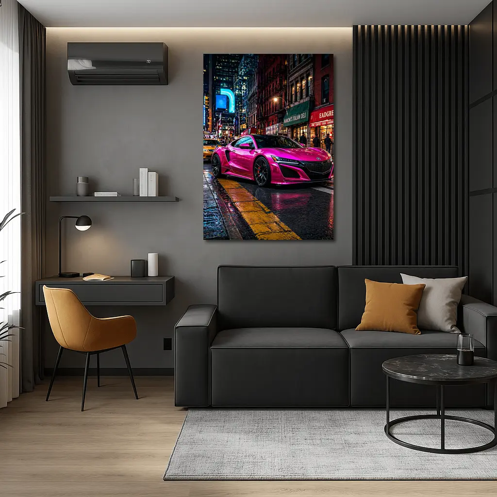 Pink Acura NSX Night City Street – Wall Art
