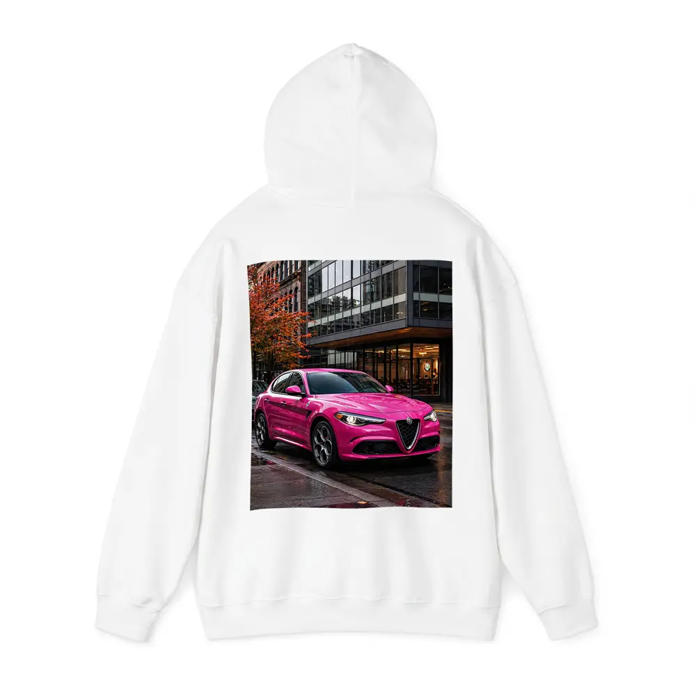 Pink Alfa Romeo Stelvio Rainy City Street – Hoodies