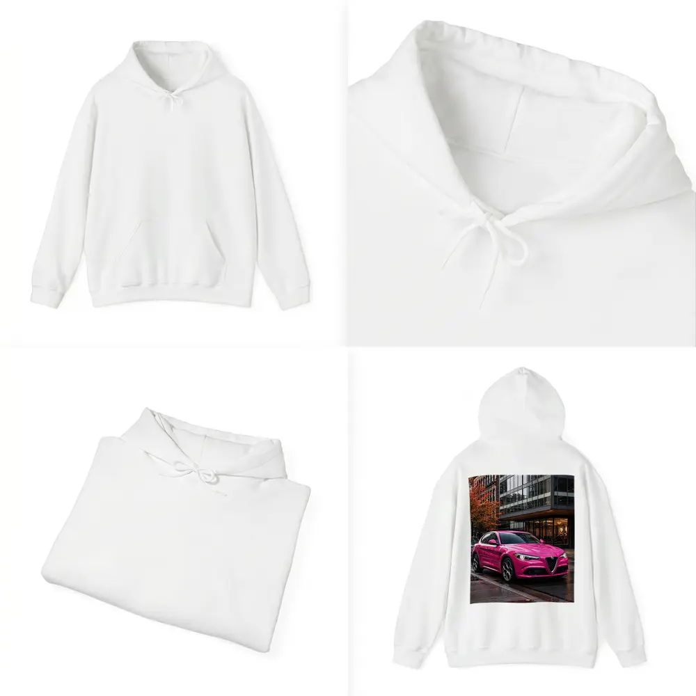 Pink Alfa Romeo Stelvio Rainy City Street – Hoodies