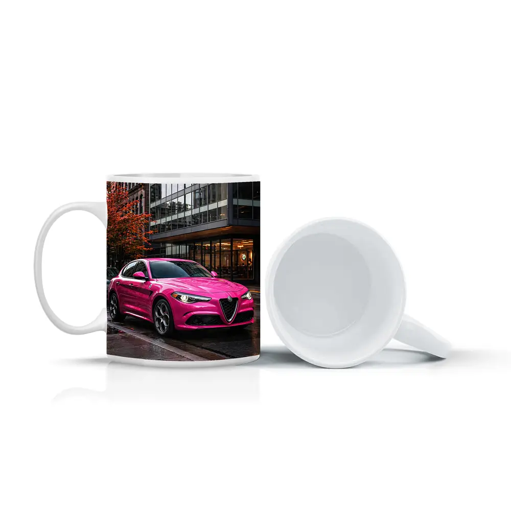 Pink Alfa Romeo Stelvio Rainy City Street – Mugs