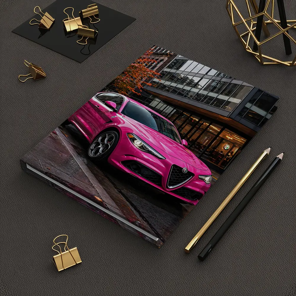 Pink Alfa Romeo Stelvio Rainy City Street – Notebooks
