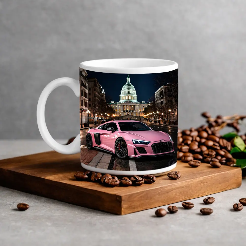 Pink Audi R8 Washington DC Night – Mugs