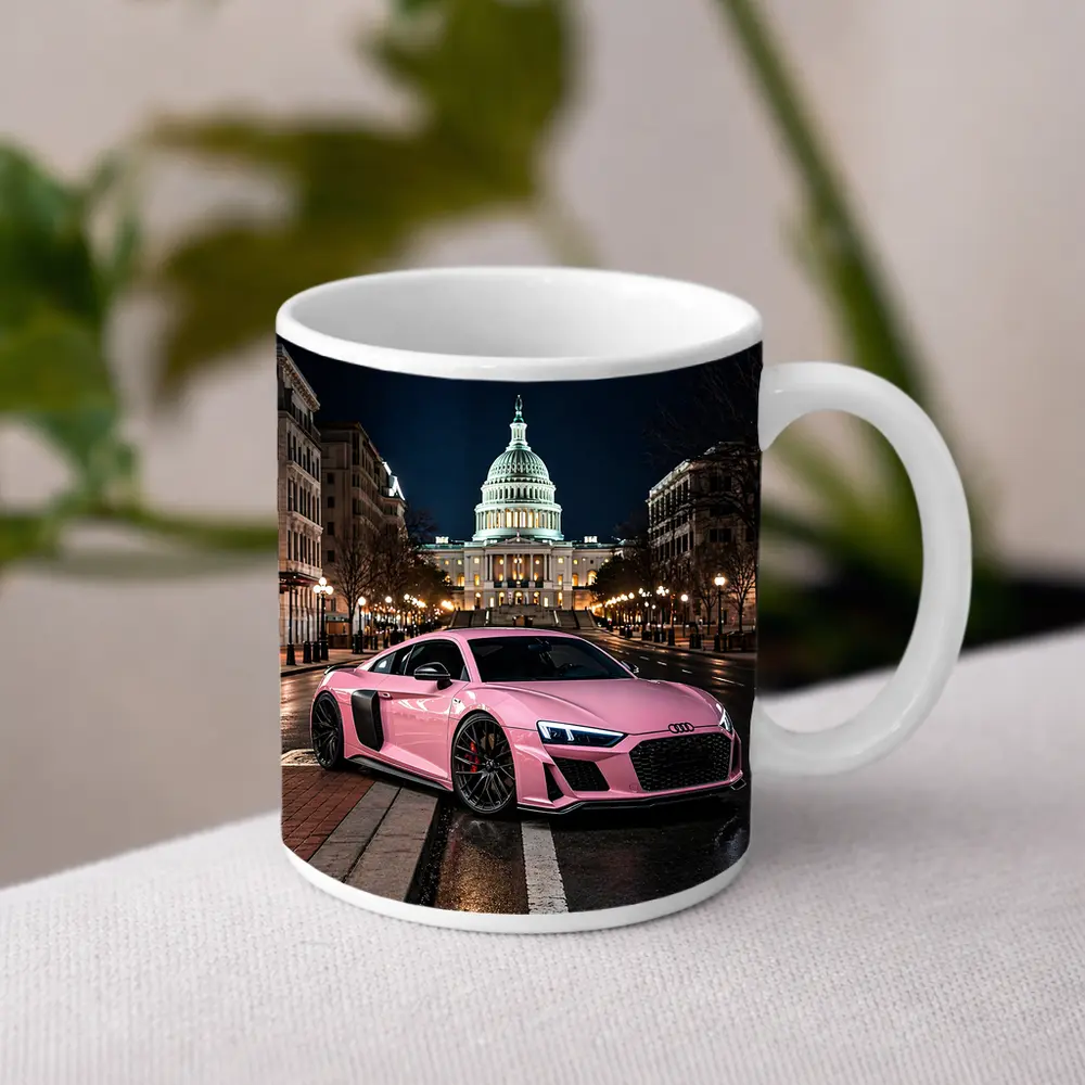 Pink Audi R8 Washington DC Night – Mugs