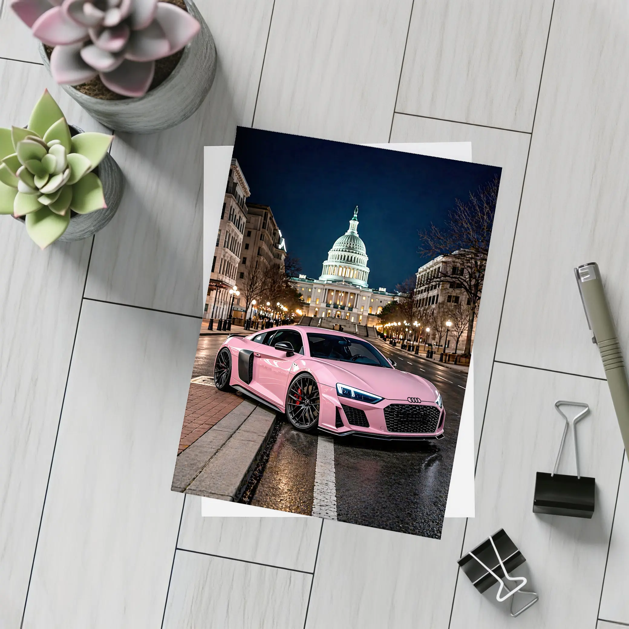 Pink Audi R8 Washington DC Night – Postcards